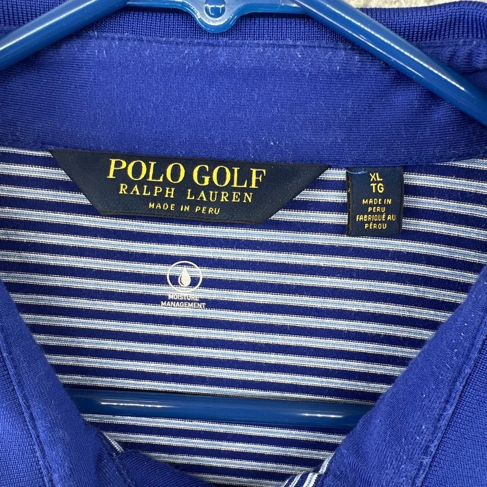 Polo Ralph Lauren Golf Shirt Men XL Blue Striped Performance Polo LAKE NONA
